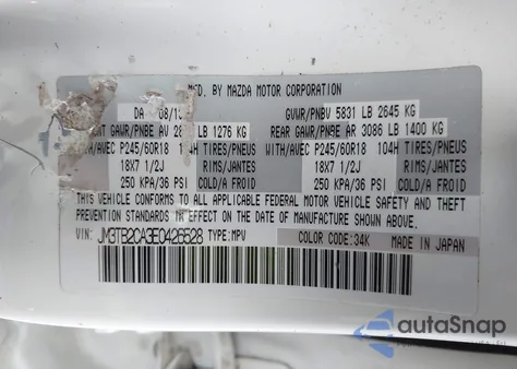 2014 Mazda Cx-9 Touring from USA, damaged, VIN JM3TB2CA3E0426528